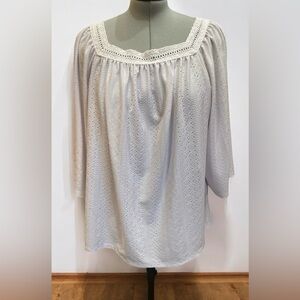 Adrienne Vitadini- White Lace Relaxed Fit Women's Top- Size 2X